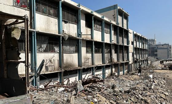 加沙一处由联合国近东巴勒斯坦难民救济和工程处中心改建的避难所。